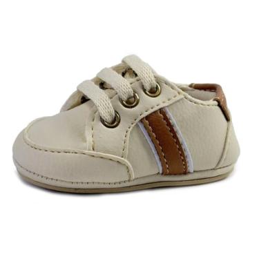 Imagem de Bebê-Sapatinhos recém-nascido primeiros passos forrado com tecido 1801espumado14ao20 baby 1801B (Bege Branco Caramelo, BR, Bebê, Numérico, 20)