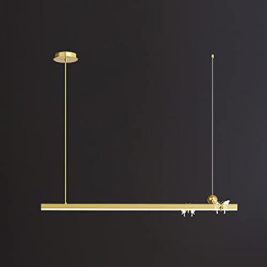 Imagem de Ayuxian LED 28W Régua Lustre Restaurante 120CM Faixa Forma Pingente Luzes Mesa de Jantar Pendurado Luzes Tricolor Escurecimento Altura Ajustável (Dourado)