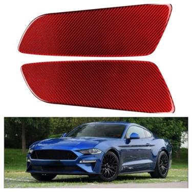 Imagem de IKUESM compatível com Ford Mustang GT 2015-2021 Acessórios de carro em fibra de carbono interior do painel da porta traseira do carro adesivos decalques decoração capa(RED)