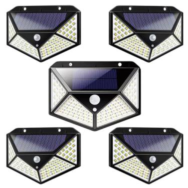 Imagem de Kit 05 Luminária Energia Solar para Parede Externa com 100 Led Sensor Presença 3 Funções Lâmpada Solar Refletor De Energia Solar Iluminação Led - Linha Premium (Kit com 05 Luminarias)