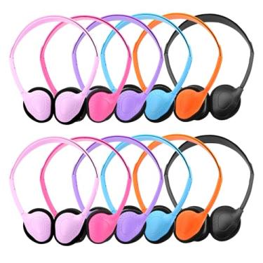 Imagem de Anrgterg Pacote com 12 fones de ouvido para sala de aula para crianças, fones de ouvido multicoloridos para sala de aula, fones de ouvido acima da orelha, ajustáveis com conector de 3,5 mm para