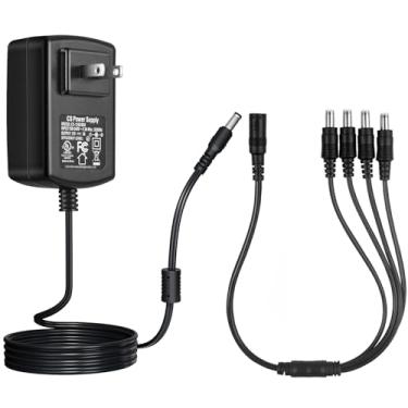 Imagem de [Listado pela UL] Adaptador de fonte de alimentação de 12V 2A com cabo divisor de 1 a 4, conversor AC 100-240V para DC 12V, plugue de 5,5 mm x 2,1 mm para câmera CCTV, DVR, NVR, fita de LED, roteador
