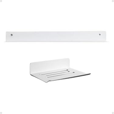 Imagem de Kit Saboneteira + Prateleira Porta Shampoo Condicionador Acessórios Metal Resistente a Umidade (Branco)