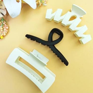 Imagem de Kit 3 pçs Piranha Grande Presilha Prendedor De Cabelo Acessório Luxo Menina Mulher (Preto e Branco)