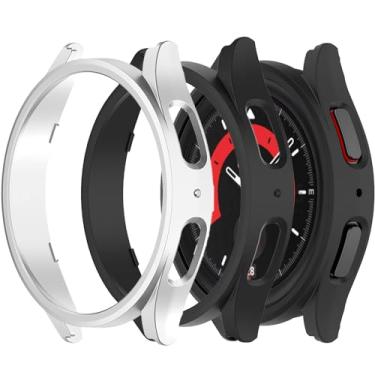 Imagem de Compatível com Samsung Galaxy Watch 5 Pro 45 mm Hard PC Capa protetora de borda bumper capa protetora à prova de choque para Galaxy Watch 5 Pro 45 mm (preto prata)