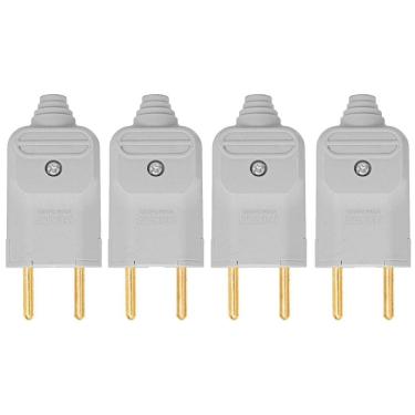 Imagem de Kit 4 Tomada Plug Macho Prensa Cabo 2 Pinos Finos 10A Cinza