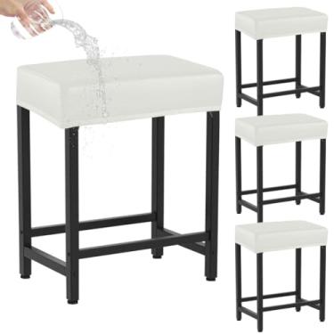 Imagem de Levoberg Capa de banco de bar retangular à prova d'água PU altura balcão banqueta retangular capa de assento de balcão de cozinha para banco de metal de madeira conjunto de 4 branco