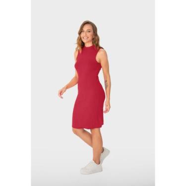 Imagem de Vestido Manga Curta Canelado Viscose Malwee Ref. 102421, Vermelho 1194