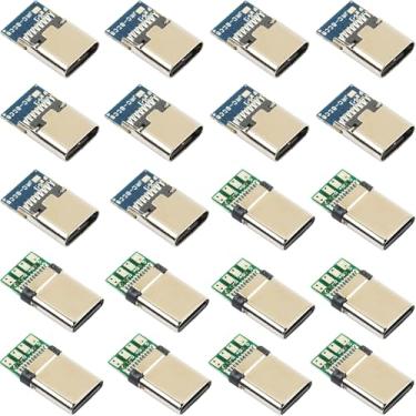 Imagem de jujinglobal 20 peças USB tipo C adaptador adaptador tomada tomada 24 pinos 24P módulo PCB (macho * 10, fêmea * 10)