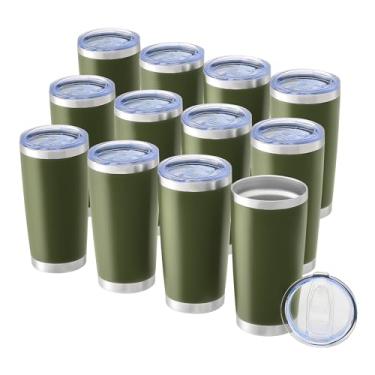 Imagem de OMTech Copos de 590 ml a granel, conjunto de copos de aço inoxidável de 12 peças com tampa e canudo, caneca isolada a vácuo de parede dupla para gravador a laser, caneca de café de viagem para bebidas