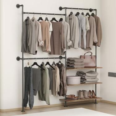 Imagem de DABILONGC Suporte industrial para roupas de parede, resistente, sistema de cabide de roupas para guarda-roupa/armário (preto, 3 camadas)