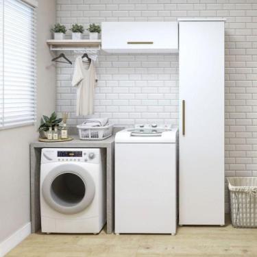 Imagem de Lavanderia Bauru 1 Armário Multiuso E 1 Aéreo Kaiki Móveis Branco