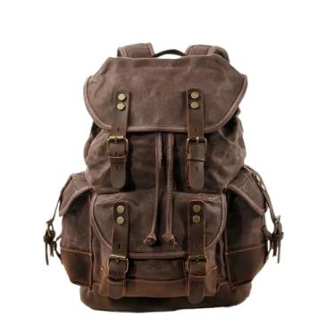 Imagem de Mochilas de lona de couro de grande capacidade para homens sacos vintage mochila de qualidade portátil mochila masculina(Coffee)