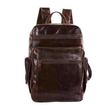 Imagem de Mochila de couro genuíno da moda para homens Bagpack Mochila de couro Bolsa de viagem para homens(Brown)