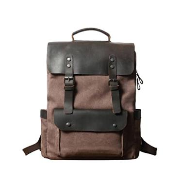 Imagem de Mochila de lona moda estilo vintage para homens mochila de couro mochila escolar para laptop(Coffee-Cow leather)