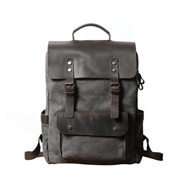 Imagem de Mochila de lona moda estilo vintage para homens mochila de couro mochila escolar para laptop(Grey-Cow leather)