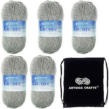 Imagem de Plymouth Yarn Para tricô Encore cinza médio penteado 0194, 5 novelos (mesmo Dyelot, total: 500 gr, 1000 jardas), peso médio nº 4, 75% mistura de acrílico/25% lã, com bolsa de projeto