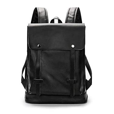 Imagem de Mochila retrô masculina bolsa para laptop mochila de luxo de couro para homens bolsas de ombro(Black)
