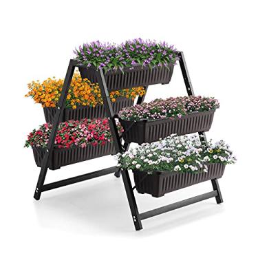 Imagem de SweetBin Canteiro de jardim elevado, suporte de plantador em camadas com 5 caixas, 63,5 cm de comprimento x 76,2 cm de largura x 78,7 cm de altura, cama de jardim vertical elevada para ervas, flores
