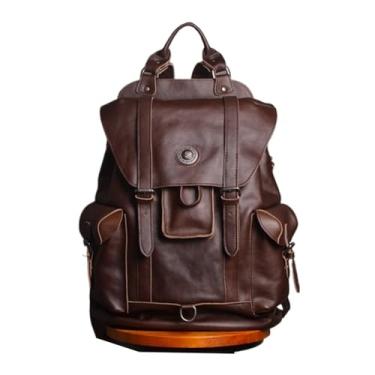 Imagem de Mochila de viagem de couro para homens multifuncional moda mochila retro grande capacidade mochilas para homens(Dark Brown)