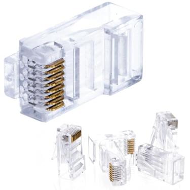 Imagem de SATMAXIMUM Conectores modulares Cat5e RJ45, conectores de crimpagem Ethernet UTP 8P8C, extremidades de cabo sólidas ou trançadas, contatos banhados a ouro (200 peças)