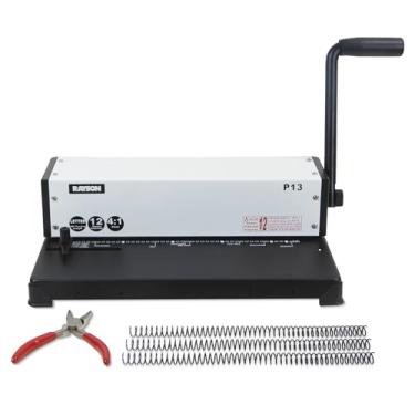 Imagem de RAYSON Máquina de encadernação manual de bobina P13 | Margem lateral ajustável | Capacidade de perfuração de 12 folhas | Alicate de crimpagem de bobina resistente incluído