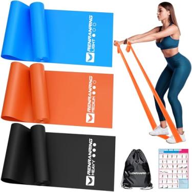 Imagem de Alianças resistentes à resistência RENRANRING, faixas de exercícios para fisioterapia, yoga, pilates, reabilitação e exercícios em casa, faixas elásticas não látex (conjunto 3), Yellow,Blue,Red, 6.5 FT