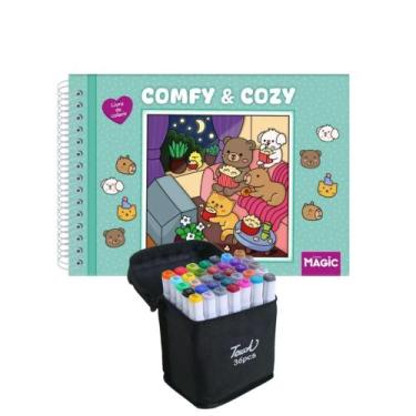 Imagem de Kit Livro de Colorir + Estojo de Canetinhas 36 Unidades Ponta Dupla - 