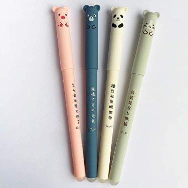 Imagem de Dreamxue 4 canetas de gel femininas fofas, canetas de gel de tinta azul de 0,35 mm, kawaii, porco, urso, gato, rato, apagável, escola, material de escritório, papelaria, presente