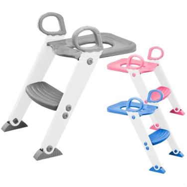 Imagem de Assento Redutor Infantil Vaso Sanitário Privada Com Escada Trono Troninho (Cinza)