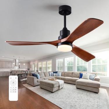 Imagem de FXZZ Ventiladores De Teto De 52 Polegadas Com Luzes E Controle Remoto, Motor Dc Reversível Silencioso E Luz Led De 3 Cores, Ventilador De Teto De Madeira De 3 Lâminas E 6 Velocidades Para Sala De Es