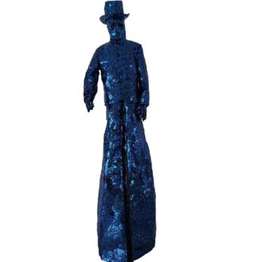 Imagem de Earthradius Fantasia espelhada de lantejoulas andador de palafitas LED robô fantasia DJ festa show dança festa fantasia ouro vermelho (azul SEM LED, G)