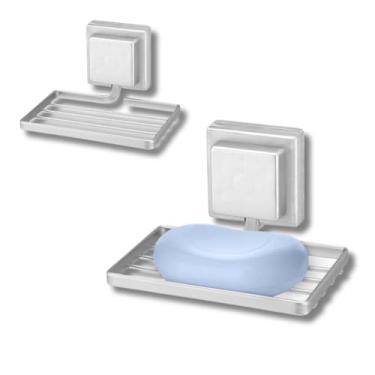 Imagem de Suporte para sabonete, Saboneteira de Parede para Banheiro Fixação Fita 3m Cromo Fosco