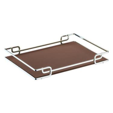 Imagem de Bandeja Multiuso Hara Luana Tampo Couríss. Caramelo 30x40 Cm, Cromada