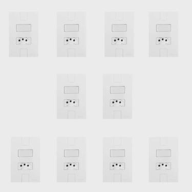 Imagem de Conjunto de 10 Interruptores de 1 Tecla Simples e Tomada 2p + t 20A, Modular, com Placa 4x2 Branco