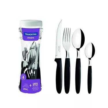 Imagem de Faqueiro Tramontina Ipanema Preto com Lâminas em Aço inox com Pote Plástico 24 peças