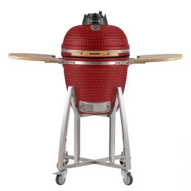 Imagem de Churrasqueira Kamado Médio Rasco Vermelho c/ Grelha Aço Inox, Suporte E Mesas. Ideal p/ 8 Pessoas Vermelho