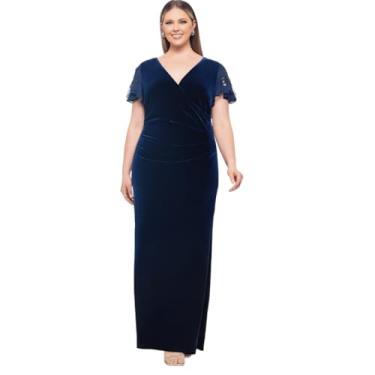 Imagem de Betsy & Adam Vestido feminino P plus size lantejoulas veludo decote em V, Azul marino, 52