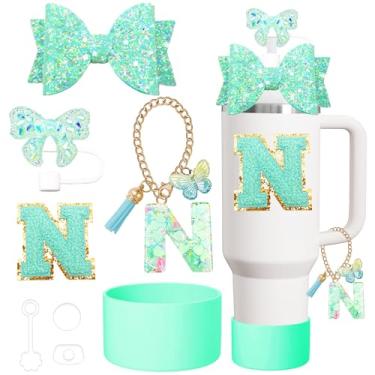 Imagem de Conjunto de acessórios de copo Stanley de 8 peças para copo Stanley Cup de 850 g 1,134 g com alça, incluindo tampa de palha e bota, tampa à prova de derramamento, pingente de alça, adesivo de iniciais