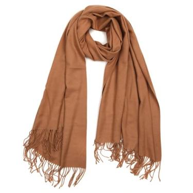 Imagem de Cachecol Echarpe Pashmina Xale Feminino Liso Leve Longo Macio Estiloso Confortável Moda Outono Inverno Frio Franja (Marrom)
