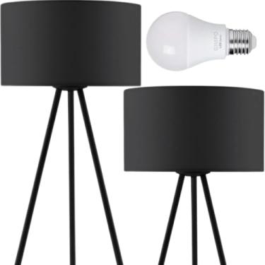 Imagem de Gimpo, Abajur Luminária Mesa 48 e 75cm Tripé Altura Regulável Gimpo KJTD-726-PRETO + Lâmpada 9W LED Bivolt