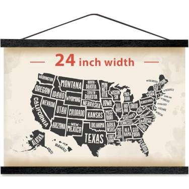 Imagem de Cabide magnético para pôster de madeira, 61 cm, ímãs extra fortes, montagem rápida e fácil de usar, cabide de pôster de madeira para arte de parede, imagens, impressões, mapas, tela, 61 x 91 cm, 61 x