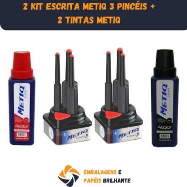 Imagem de 2 Kit 3 Pincéis Metiq P/ Escrever Em Cartaz + 2 Tintas Metiq - Embalag