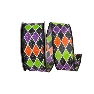 Imagem de Reliant Ribbon Fita de borda com fio com glitter de cores de diamante de Halloween, multi