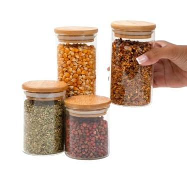 Imagem de Conjunto com 4 Potes de Vidro com Tampa de Bambu – Recipientes para Cozinha – Organizadores para Grãos e Temperos