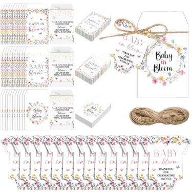 Imagem de MotiMind Pacote com 100 envelopes autoadesivos para festa de chá de bebê, conjunto de lembrancinhas, inclui envelopes de armazenamento de papel para bebês em flor, etiquetas de agradecimento