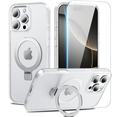 Imagem de Capa para iPhone 16 Pro Max com suporte magnético e protetor de tela, [proteção militar contra quedas de 15 pés] Compatível com MagSafe, translúcida à prova de choque para iPhone 16 Pro Max de 6,9