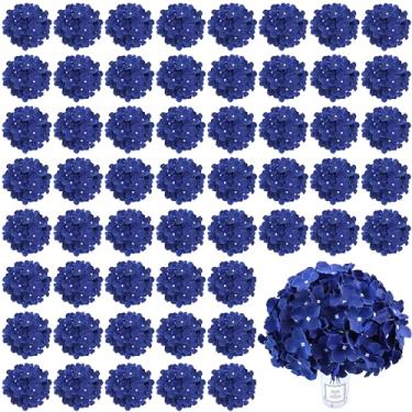 Imagem de AVIVIHO Flores artificiais de hortênsia azul marinho, pacote com 65 flores de seda de hortênsias falsas fofas com hastes para casamentos em casa, centros de mesa, decoração de arco de festa, decoração