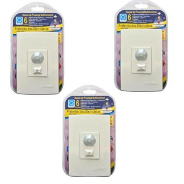 Imagem de KIT 3 Sensor de Presença Embutir 180° com Fotocélula e Chave Bivolt Para Paredde Caixa 4x2 | Branco | Compatível com Lâmpadas LED, Fluorescentes e Incandescentes Qualitronix