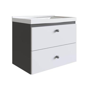 Imagem de Gabinete Para Banheiro Suspenso 50CM com 1Pta e 1 Gaveta Grafite Branco LVP01 Versato Nova Móbile